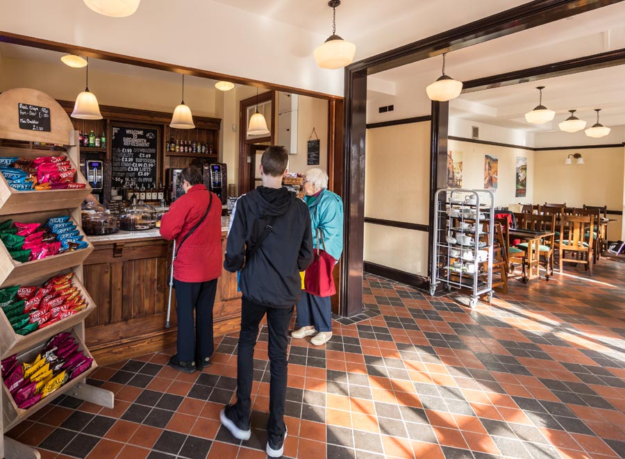 staffs blue and red square quarry tiles give authenticity to the interior at new building at Bridgnorth Station